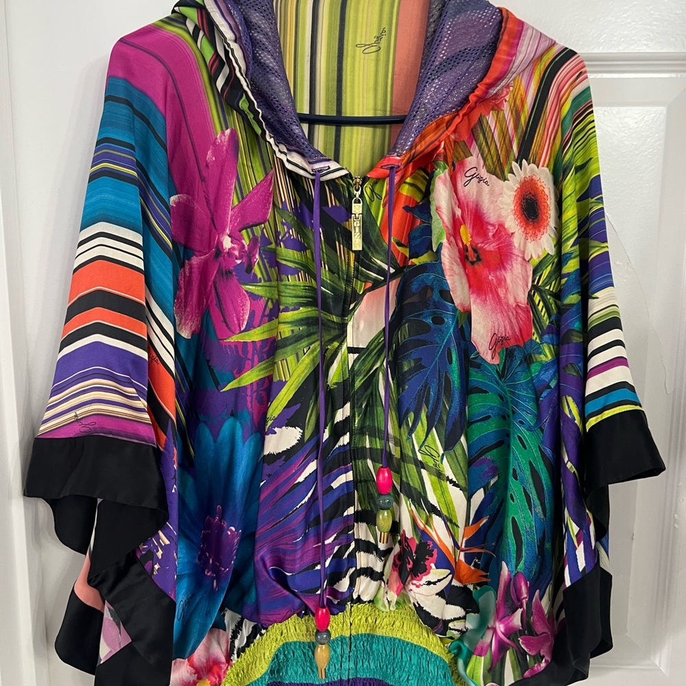 Tropical Floral Hooded Blouse